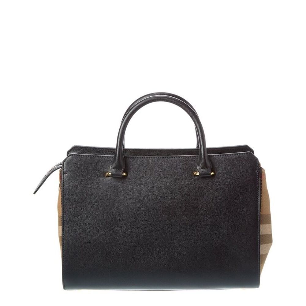 Burberry Banwell Medium Check Canvas & Leather Satchel, Black - Picture 2 of 4